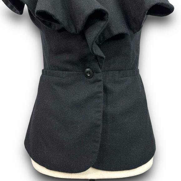 Anthropologie Tabitha Falling In Love Black Wool Blend Vest Ruffle Vneck Size 4 - Picture 4 of 9